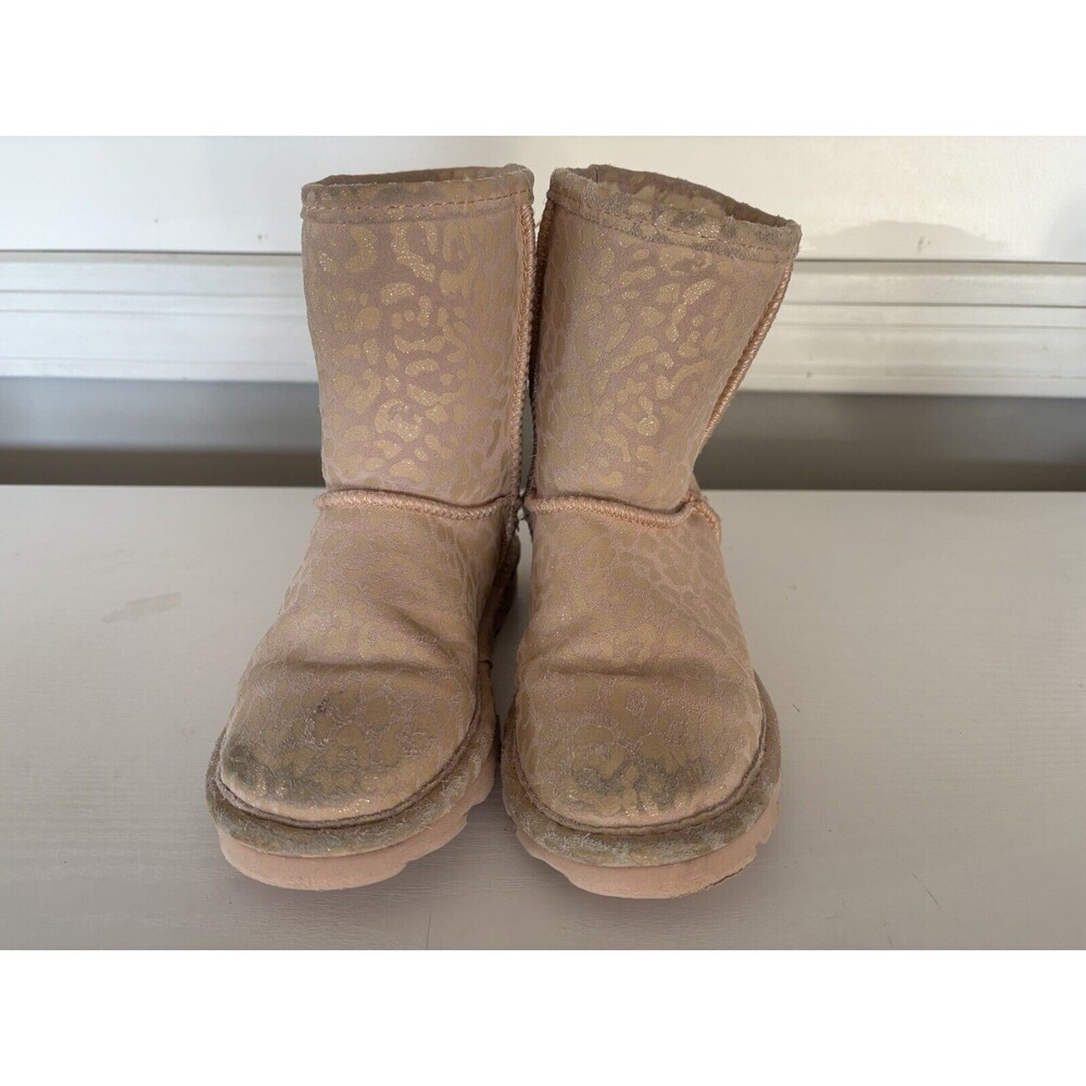 BEARPAW Boots Size 1 Youth Girls Pink Leopard Sherpa Lined Boots Kids - Picture 6 of 9